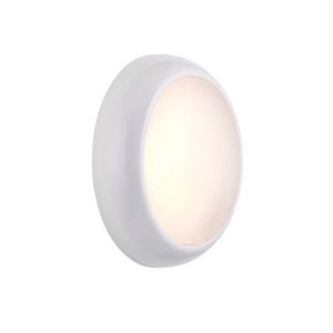 HeroPro mini 1w CCT LED bulkhead light in white with microwave sensor on white background lit
