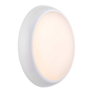 HeroPro XL 28W CCT LED bulkhead light in white with microwave sensor on white background lit