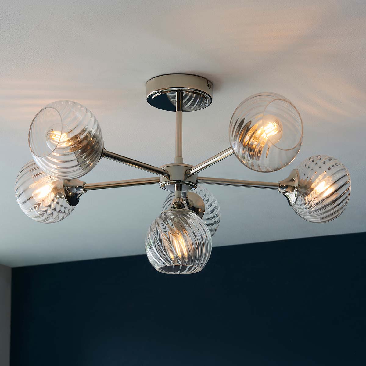 Allegra 6 Light Semi Flush Ceiling Light Polished Nickel