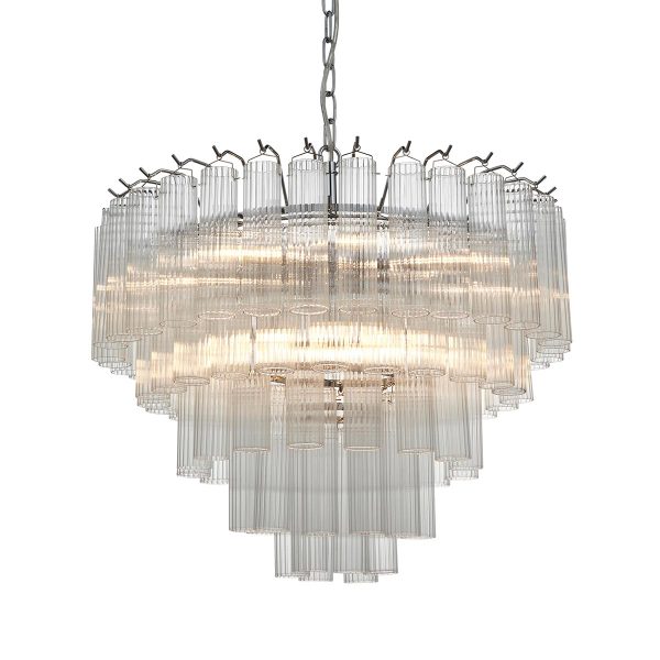 Toulouse 12 light tiered chandelier in polished nickel, half height