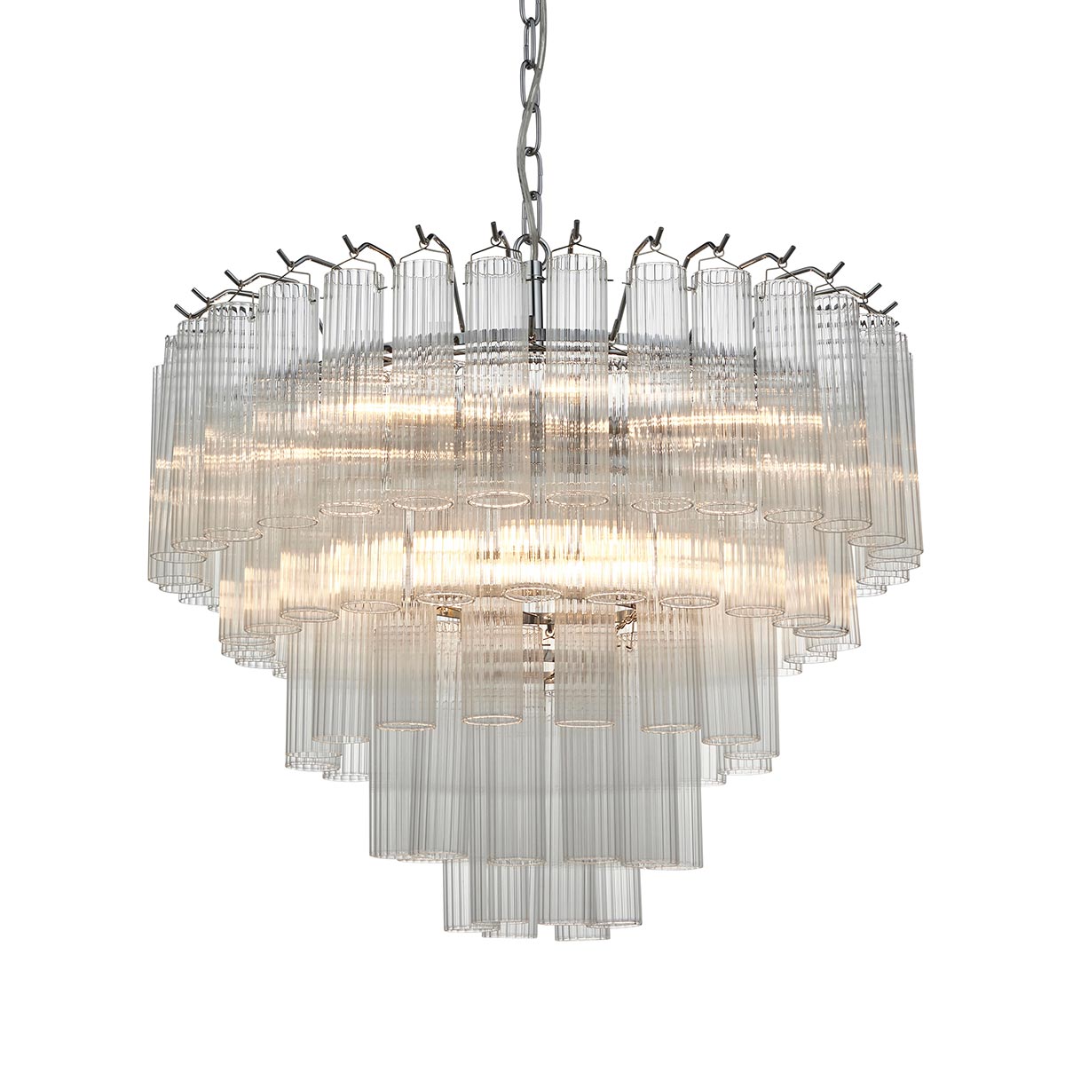 Toulouse 12 light tiered chandelier in polished nickel, half height