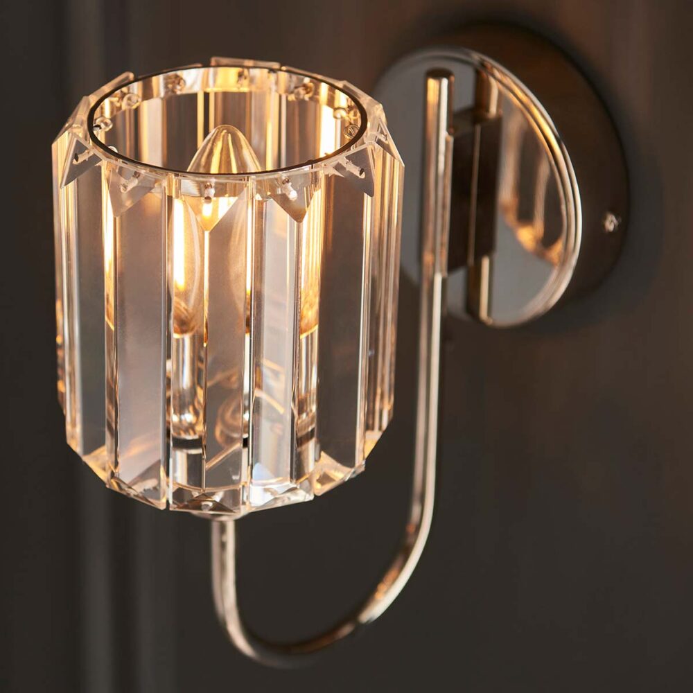 Berenice Polished Nickel Wall Light Clear Faceted Glass 104109