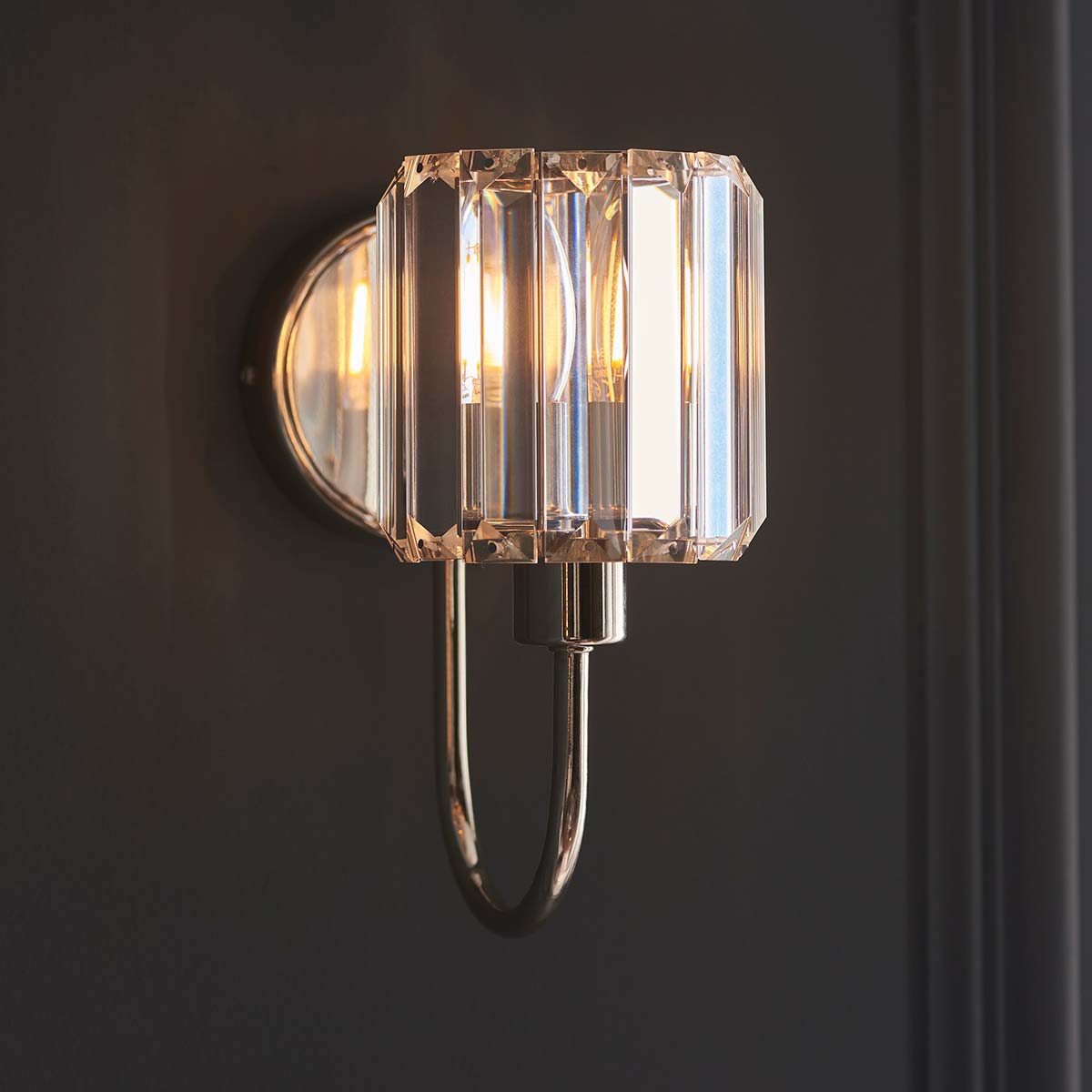 Berenice Polished Nickel Wall Light Clear Faceted Glass