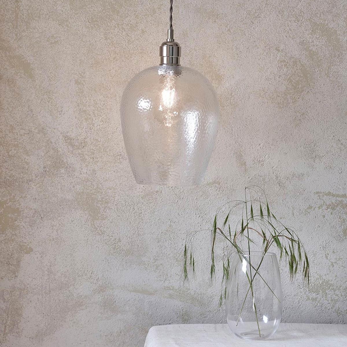Small Hammered Glass Kitchen Pendant in Polished Nickel