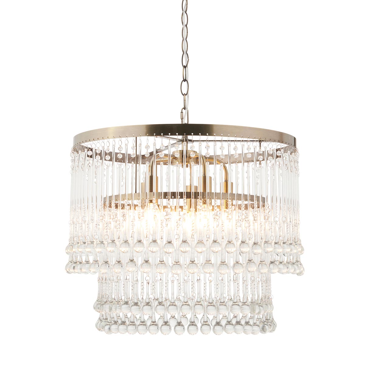 Endon Genevieve 5 Light Pendant Antique Brass Glass Drops