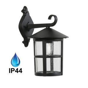 Bedale traditional outdoor wall lantern in black with seeded glass