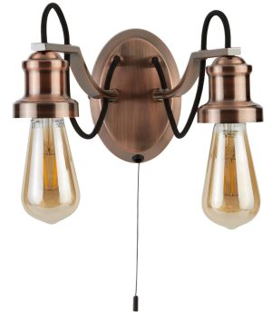 Olivia 2 light switched wall light in antique copper finish main image