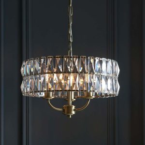 Clifton 3 light pendant in antique brass in grey panelled room