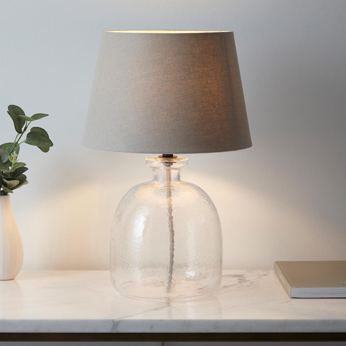 Endon Lyra Textured Glass Table Lamp Grey Shade