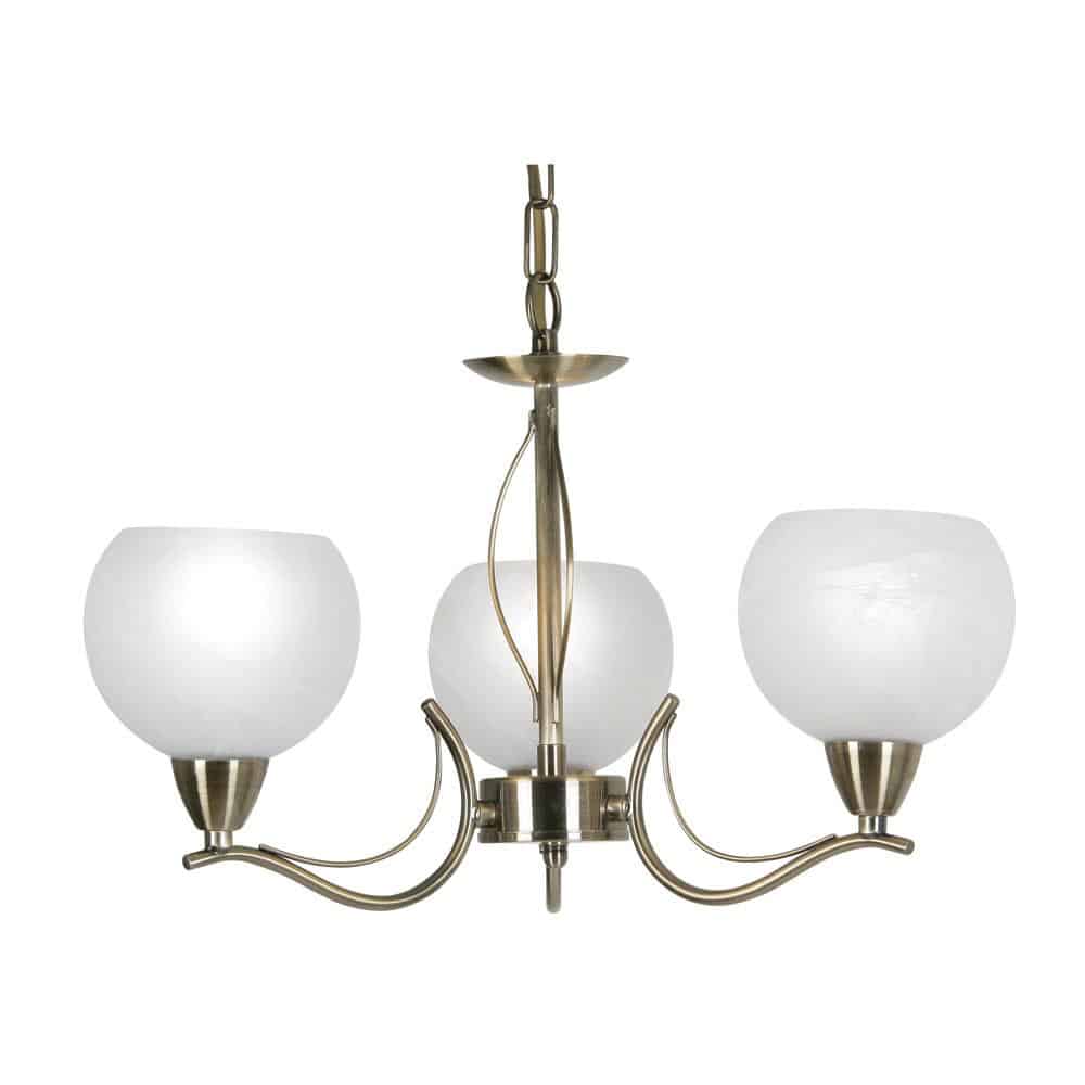 Luanda Elegant 3 Light Chandelier Antique Brass Opal Glass