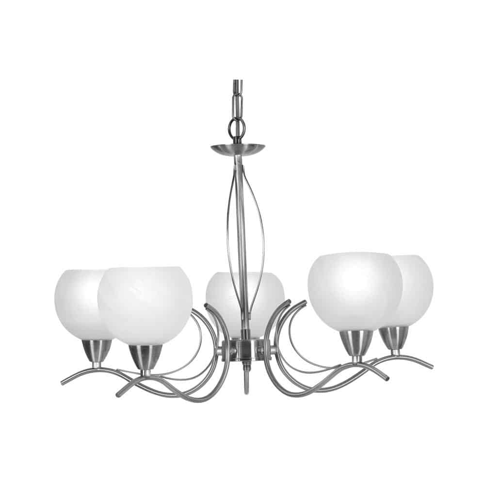 Luanda Elegant 5 Light Chandelier Antique Chrome Opal Glass