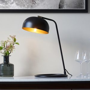 Brair 1 light modern table lamp in matt black on lounge side table