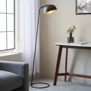 Brair 1 light modern floor lamp in matt black shown in sitting room