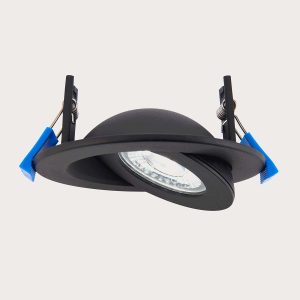 Shield360 tri wattage 8w CCT LED shower light in black shown at slight tilt