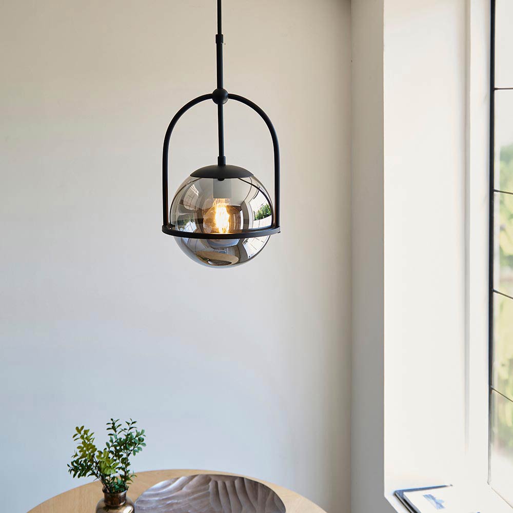 Telescopic Matt Black Single Light Pendant with Tinted Glass
