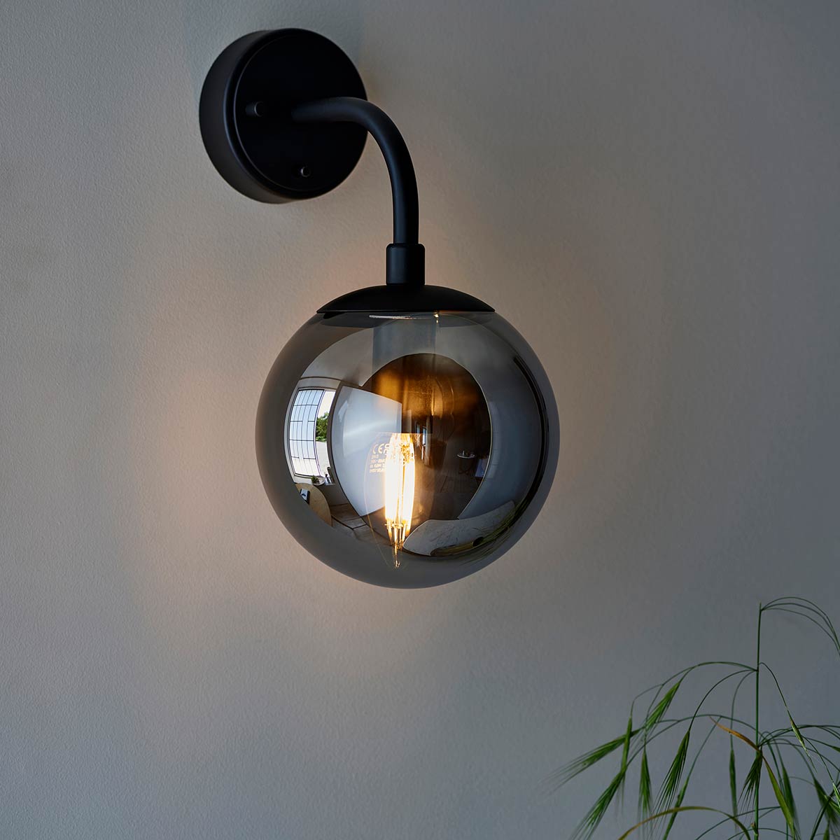 Matt Black Single Switched Wall Light with Tinted Glass