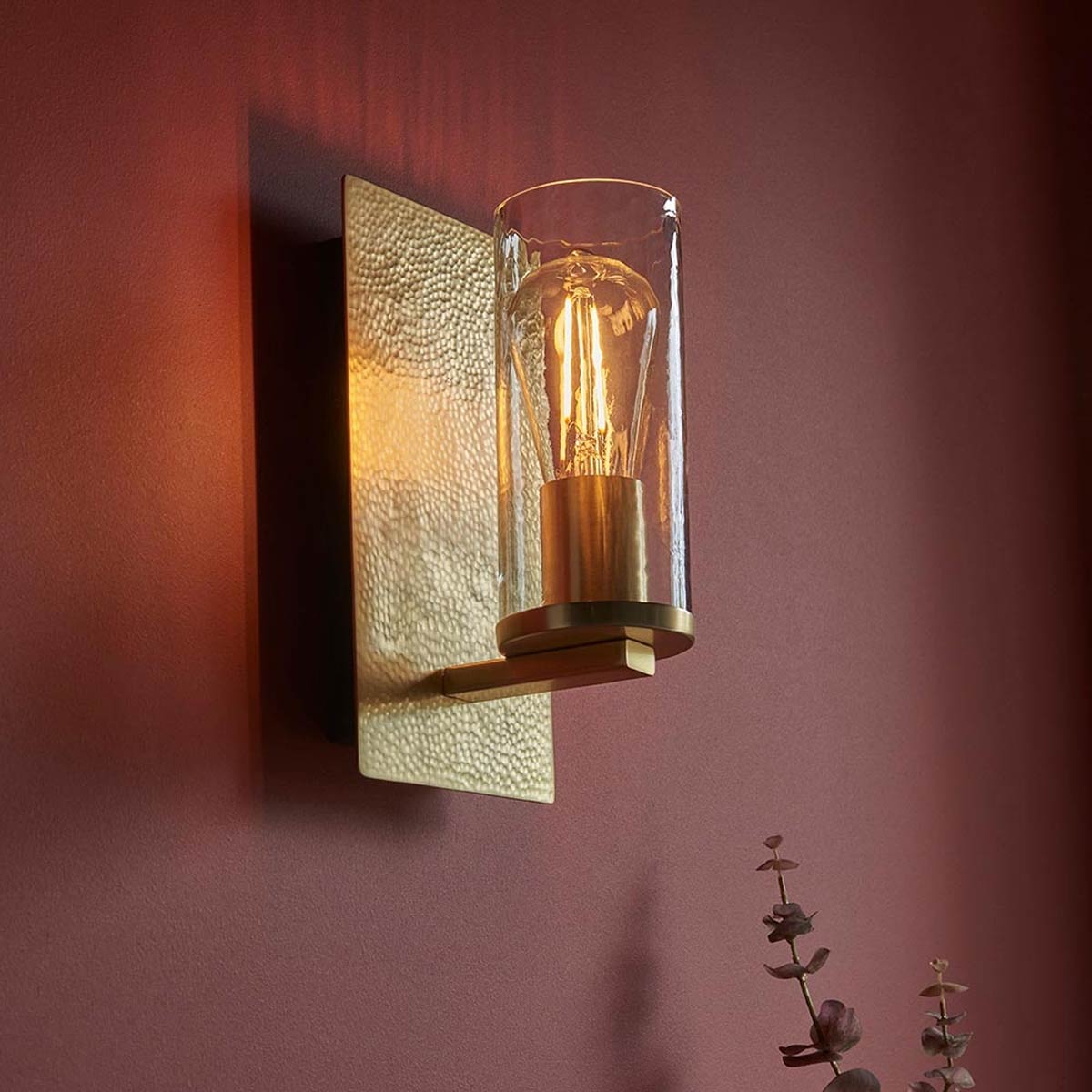 Hammered Handmade Industrial Wall Light in Plated Brass