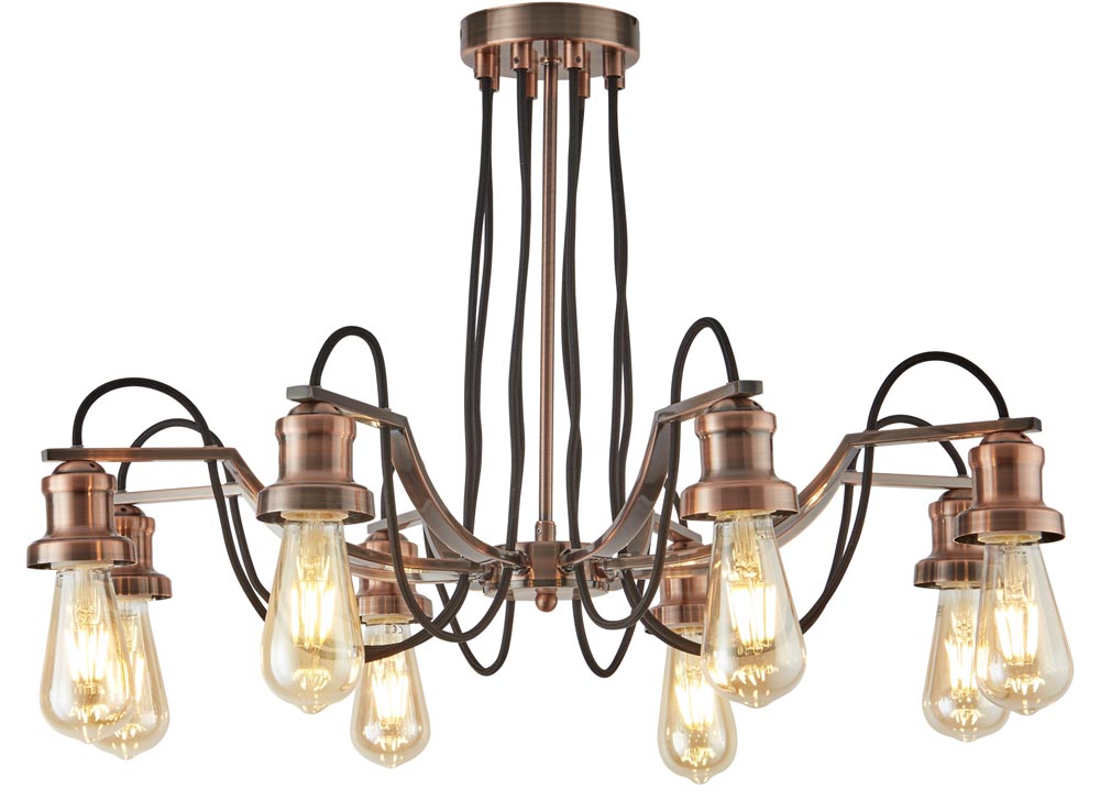 Olivia 8 Light Chandelier Pendant Antique Copper Retro Industrial Style