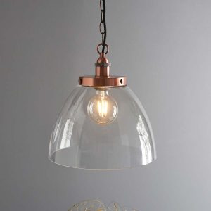 Hansen Grand single aged copper ceiling pendant hanging in room