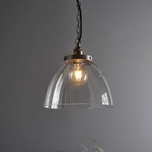 Hansen Grand single brushed silver ceiling pendant hanging in room