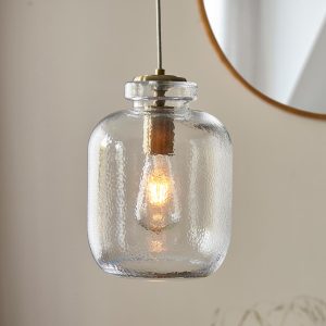 Lyra classic small textured glass ceiling pendant on room ceiling