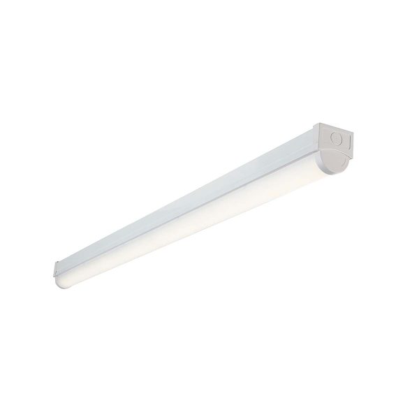 RularPlus 4ft single 20W cool white LED batten in gloss white on white background lit