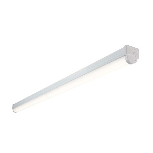 RularPlus 5ft single 26W cool white LED batten in gloss white on white background lit