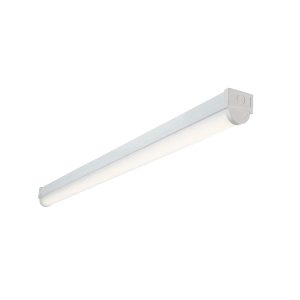 RularPlus 4ft single 32W cool white LED batten in gloss white on white background lit