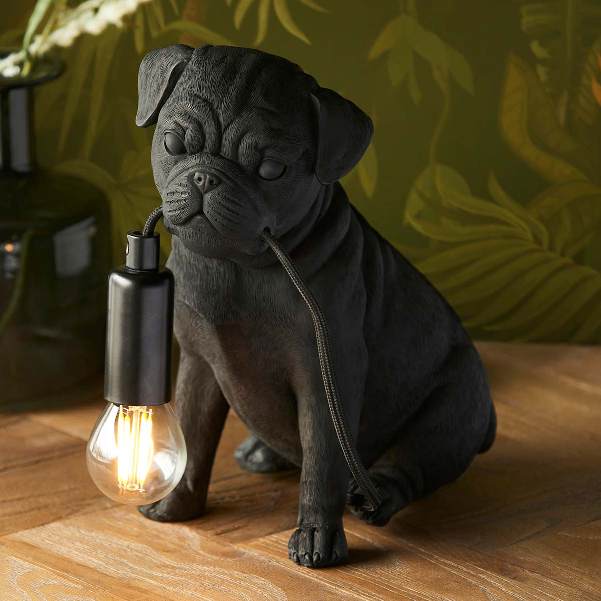 Pug Puppy Table Lamp in Matt Black Finish