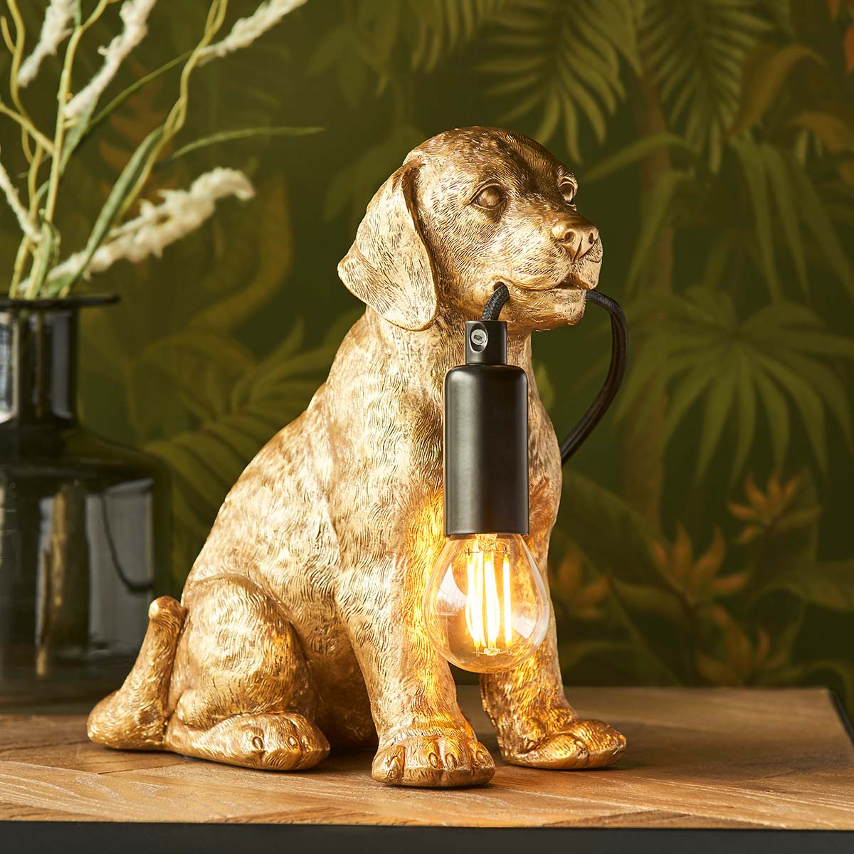 Labrador Puppy Table Lamp in Vintage Gold Finish