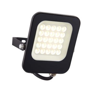 Guard 20w cool white LED floodlight in matt black with 1800 lumen on white background lit