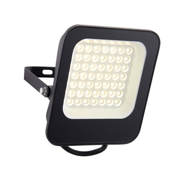 Guard 30w cool white LED floodlight in matt black with 2700 lumen on white background lit