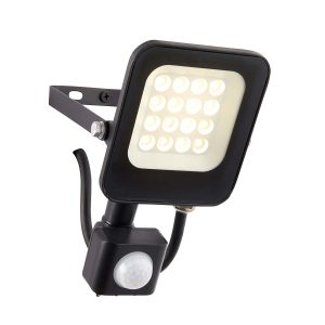 Guard 10w cool white LED PIR floodlight with override in matt black on white background lit