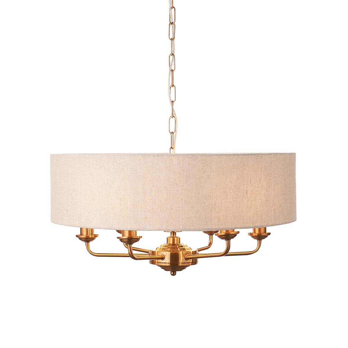 Highclere 6 Light Chandelier Vintage Brass Linen Shade