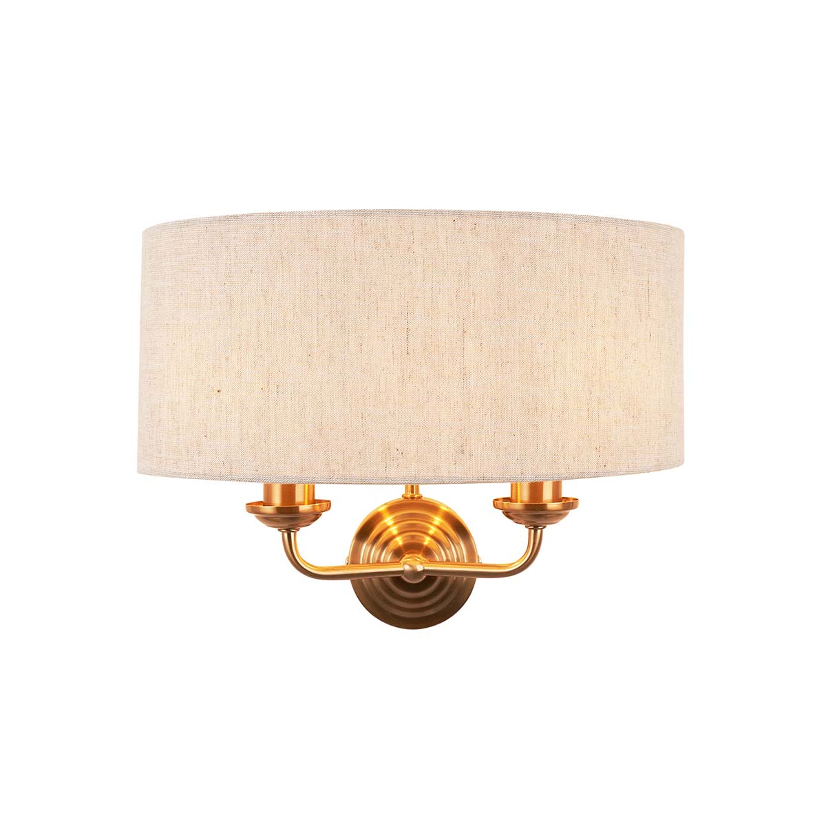 Highclere Twin Wall Light Vintage Brass Linen Shade
