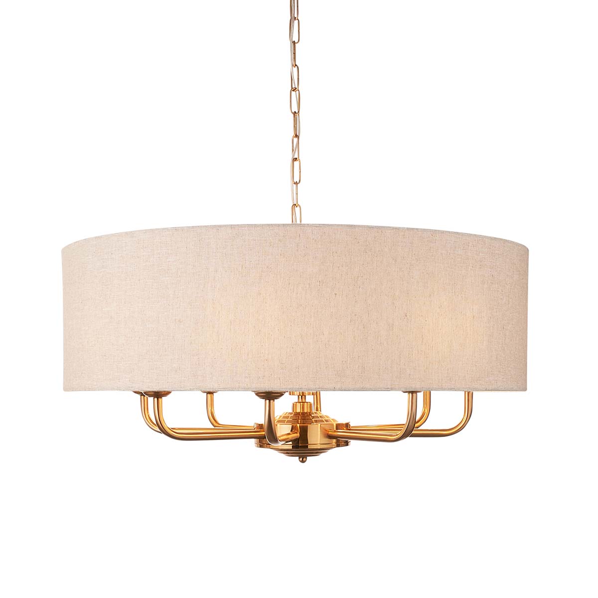 Highclere 8 Light Chandelier Vintage Brass Linen Shade
