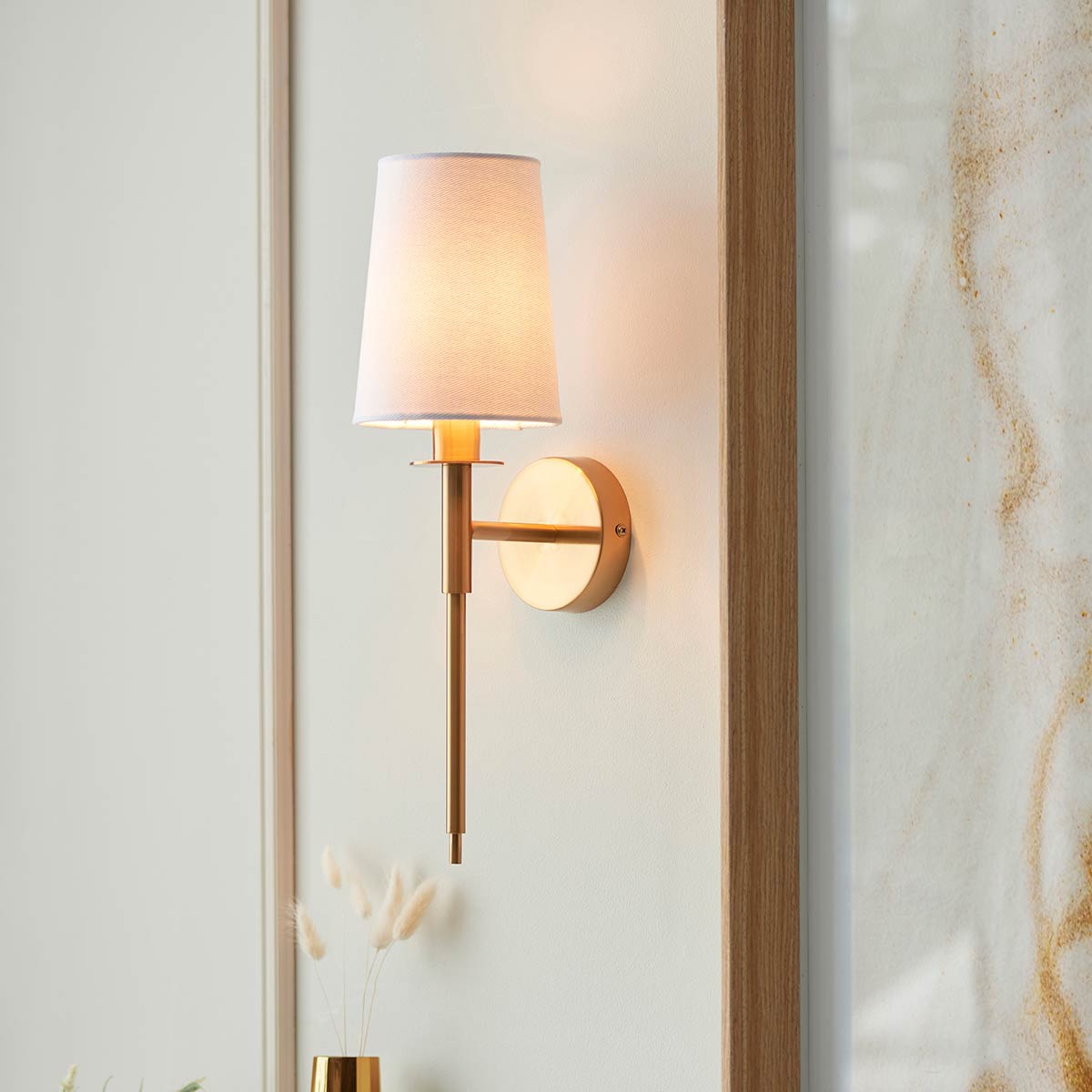 Traditional Vintage Brass Single Wall Light with White Shade