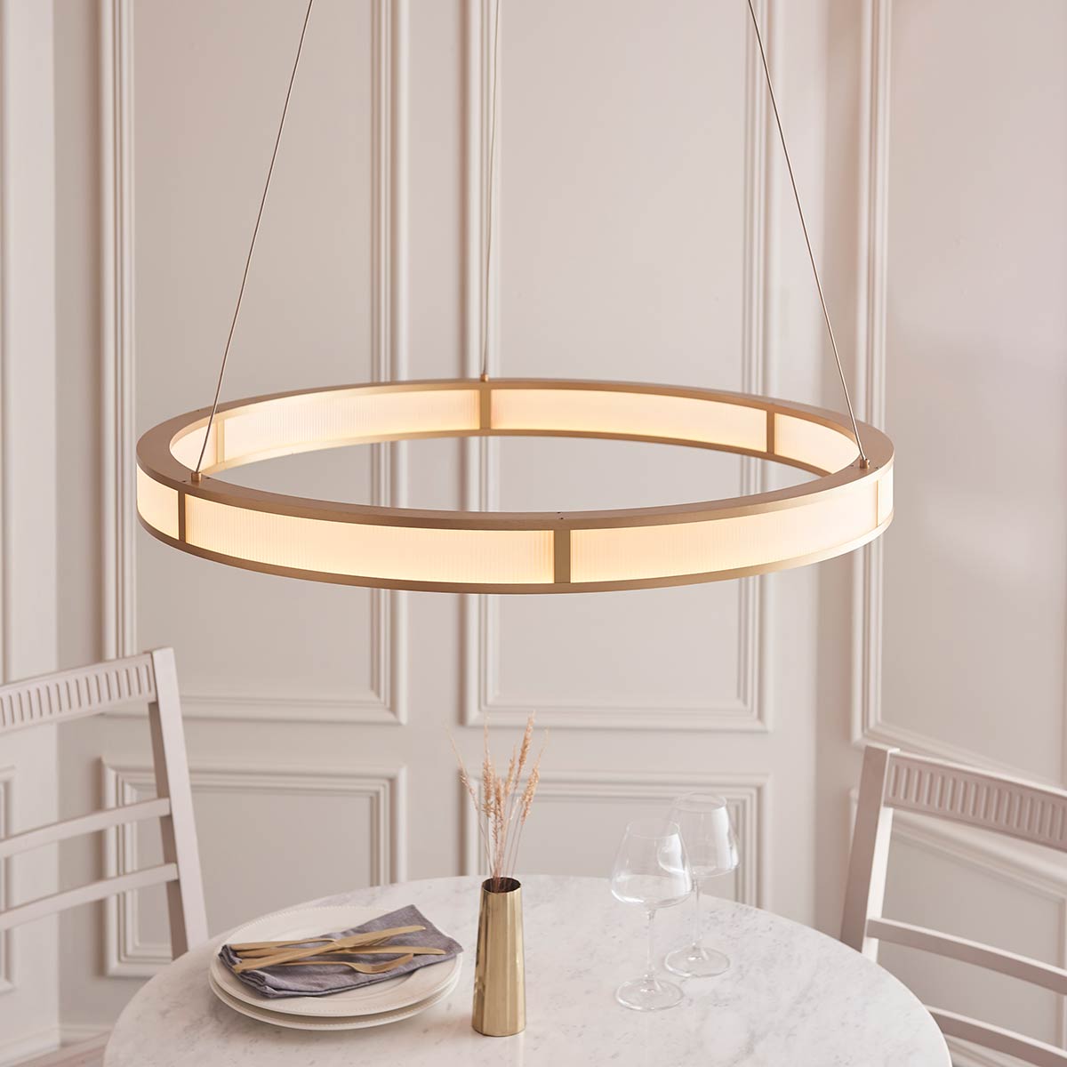 Classic Ribbed Hoop LED Ceiling Pendant in Brushed Gold