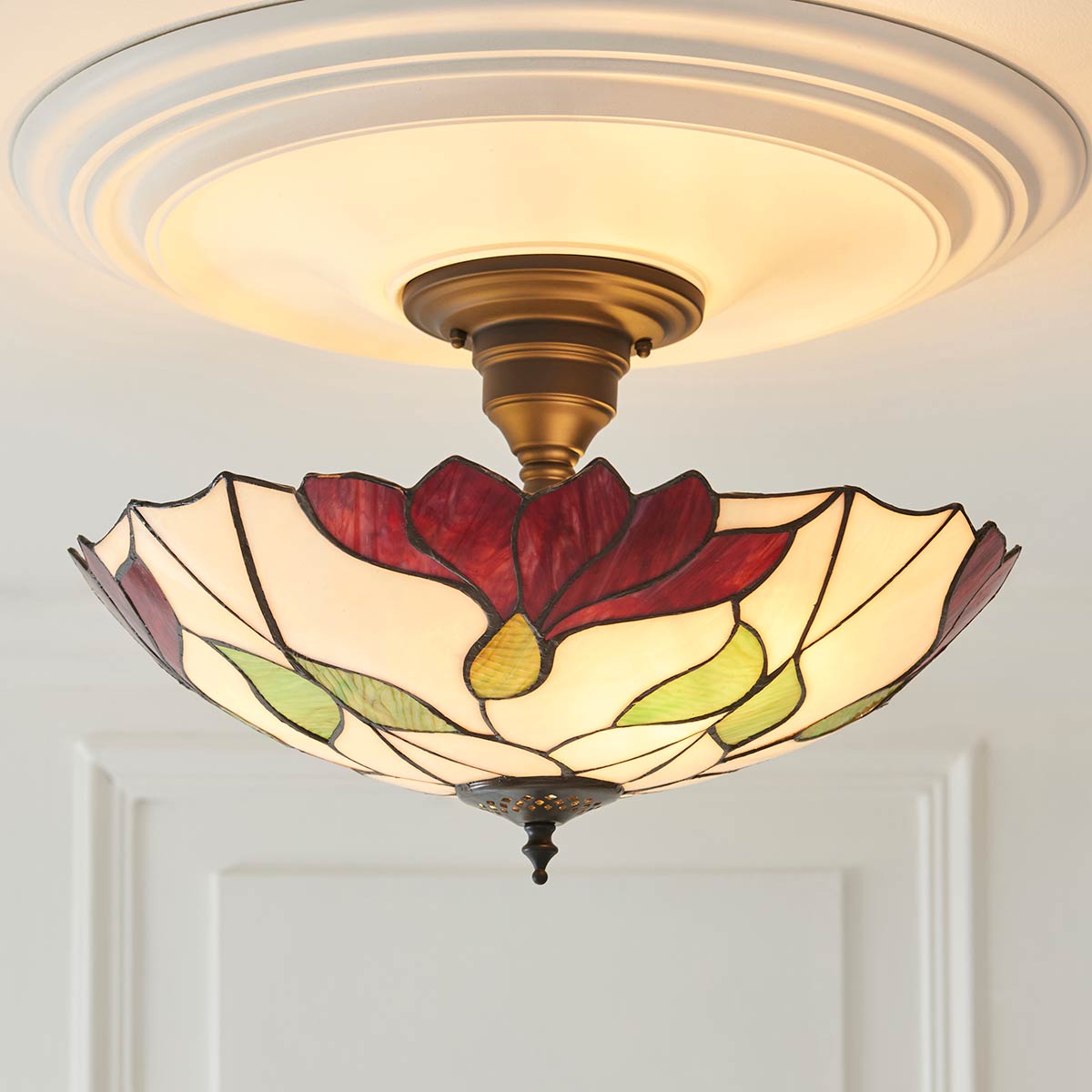 Botanica Large Tiffany Semi Flush Ceiling Light with Floral Design