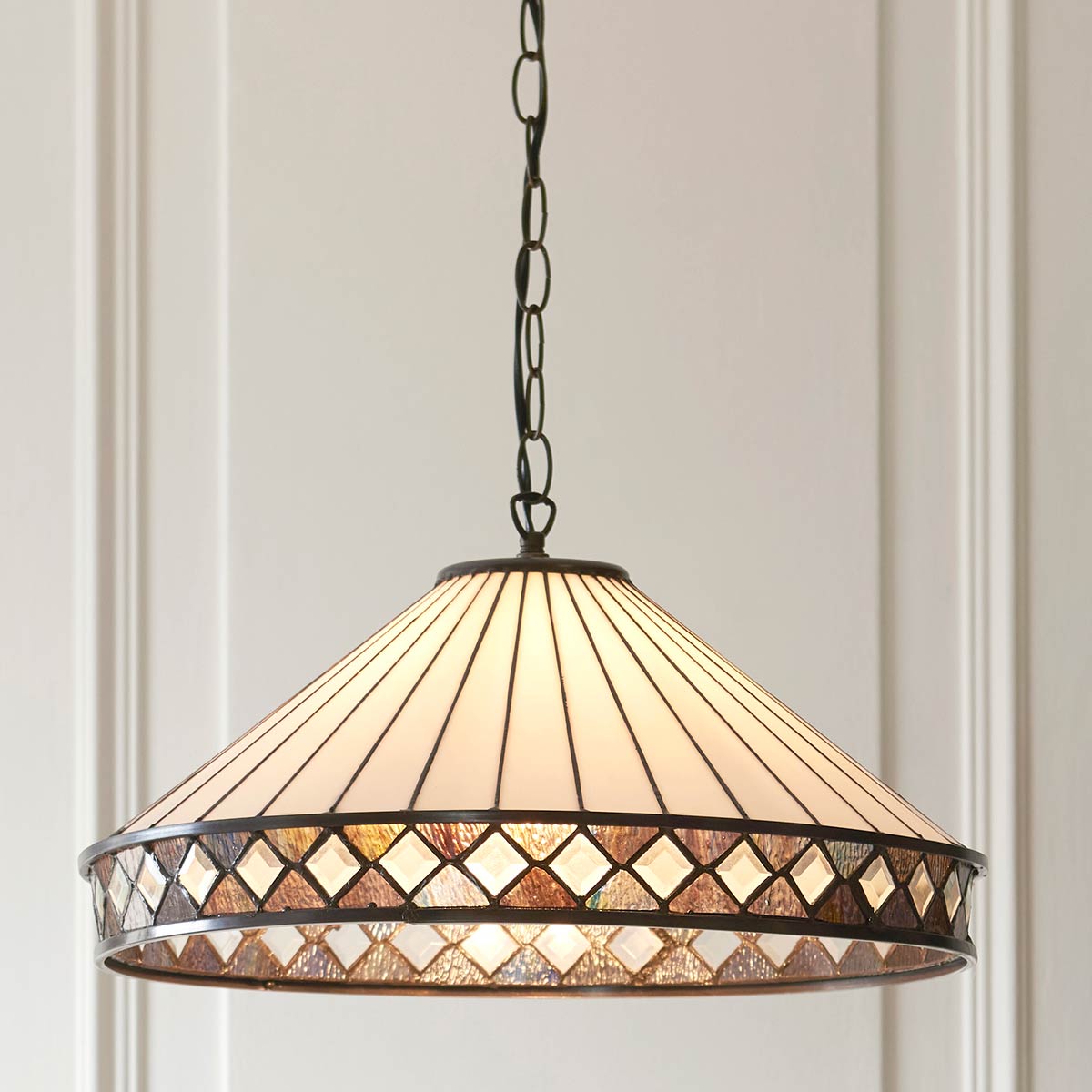 Fargo Large 3 Light Art Deco Style Tiffany Ceiling Pendant