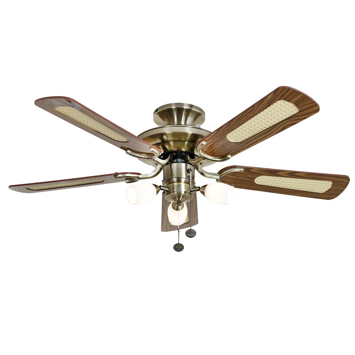 Fantasia Mayfair Combi 42″ Ceiling Fan Light Antique Brass / Gloss Oak