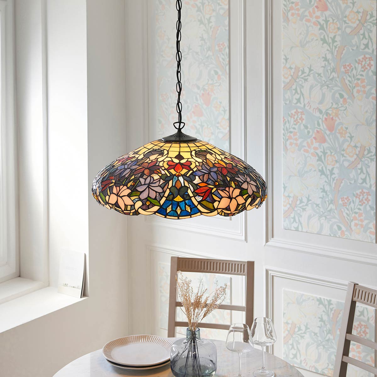 Sullivan Large Tiffany Ceiling Pendant with Floral Design