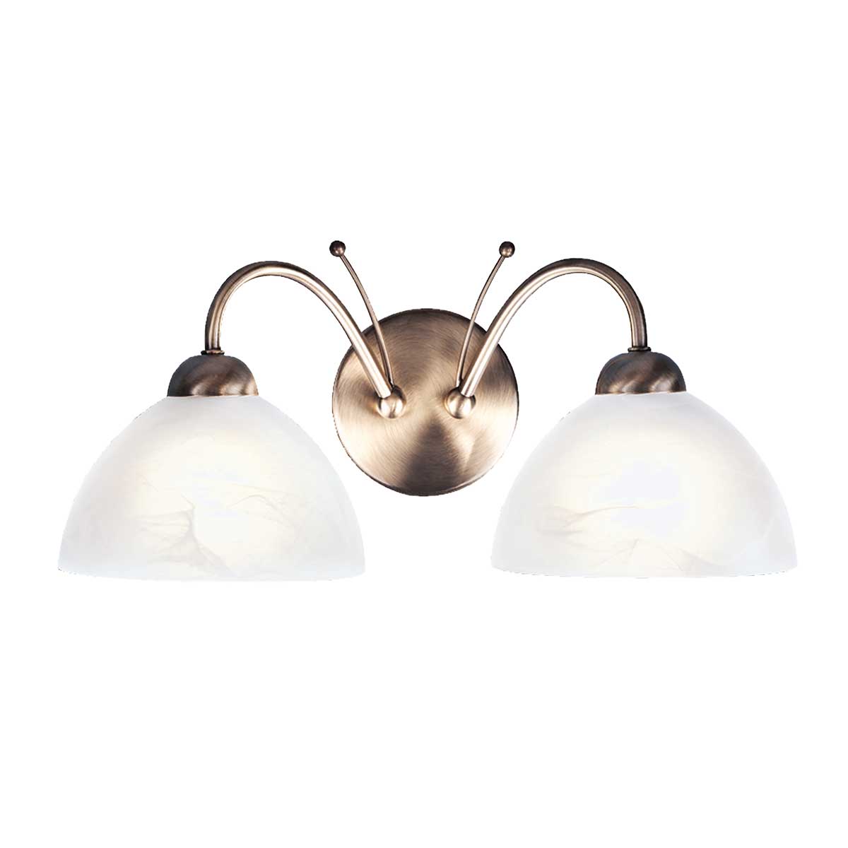 Milanese Antique Brass Twin Wall Light Alabaster Glass