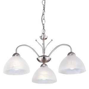 Milanese 3 light ceiling light in satin silver finish with alabaster glass on white background.