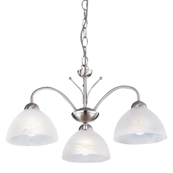 Milanese 3 light ceiling light in satin silver finish with alabaster glass on white background.