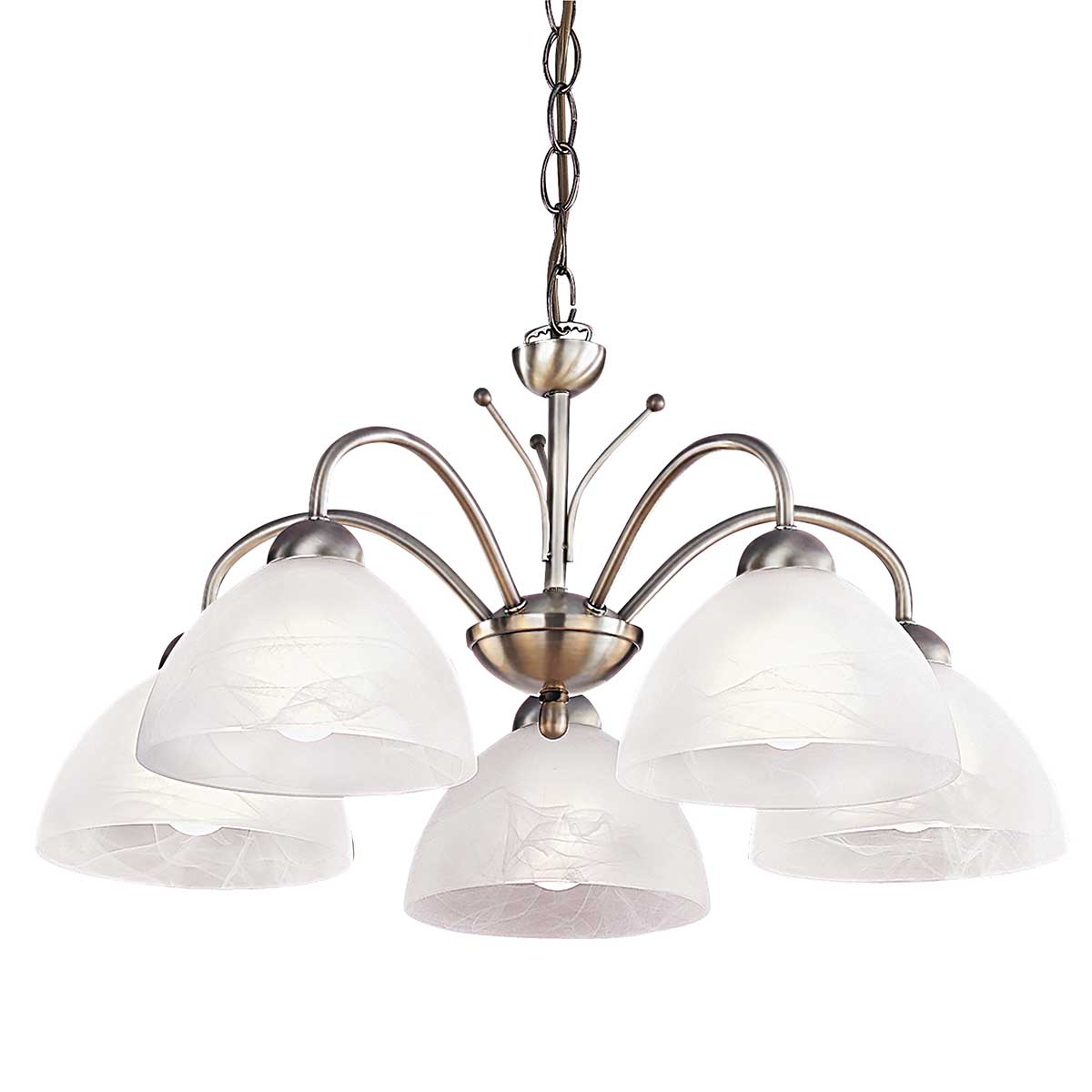Milanese 5 Light Ceiling Light Antique Brass Alabaster Glass