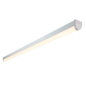 RularPRO high output 6ft single CCT LED batten in gloss white with up to 9000 lumens, shown lit.