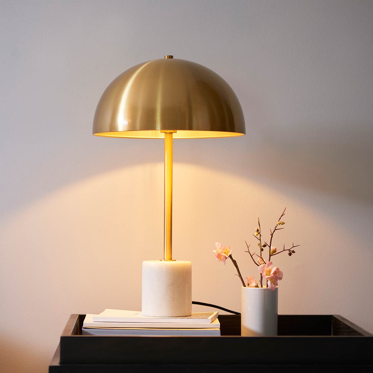 Aged Brass Designer Table Lamp with White Marble Base