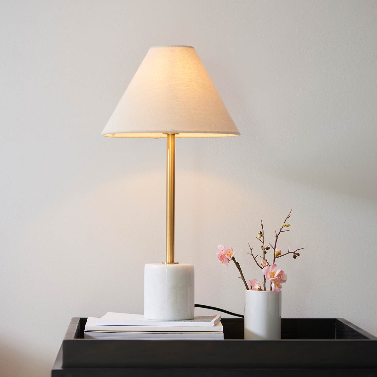 White Marble Designer Table Lamp with Tapered Shade