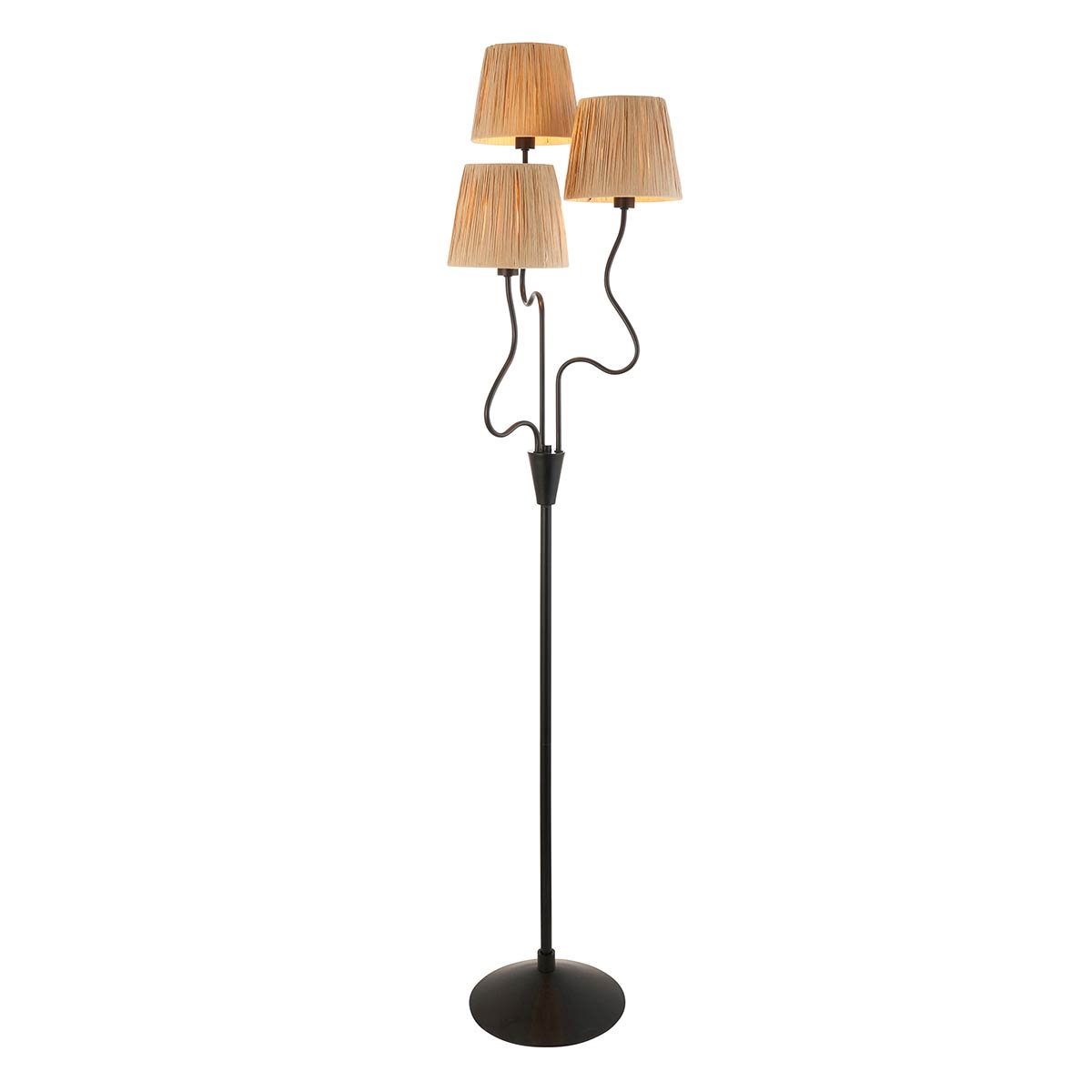 Wriggle 3 Light Floor Lamp Matt Black Raffia Shades